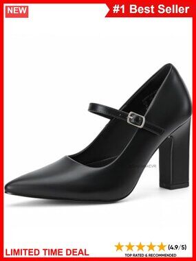 Mary Jane Pumps Pointed Toe Block Heel Buckle Strap Women's Dress Shoes